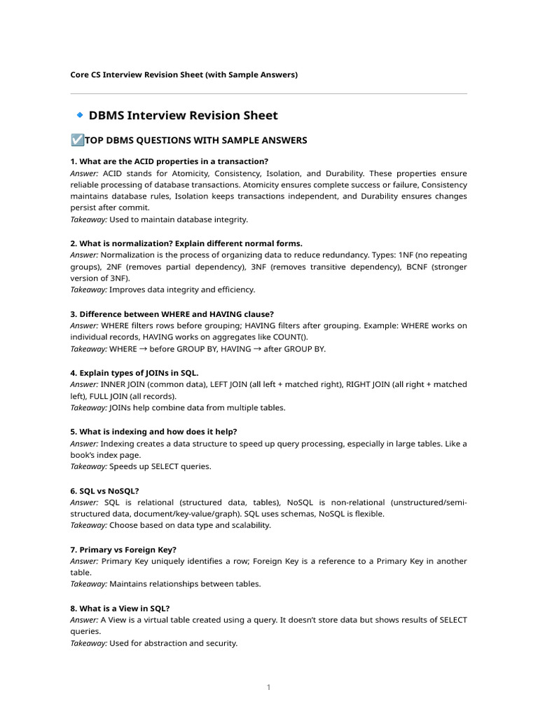 Dbms Revision Questions | PDF | Method (Computer Programming) | Process ...