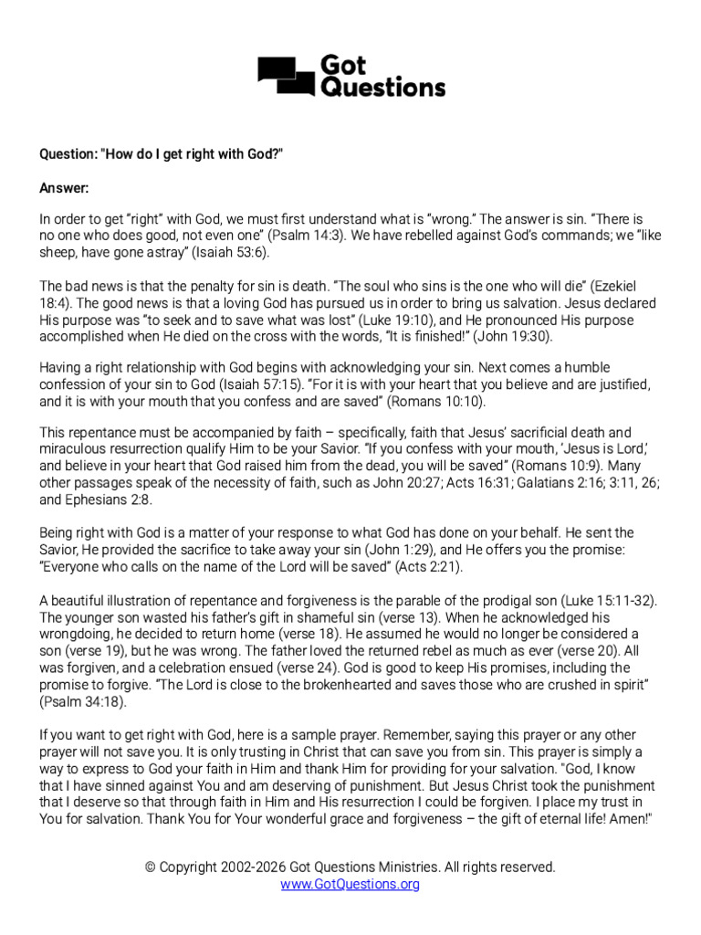 How Do I Get Right With God - Printer Friendly | PDF | Salvation | Jesus