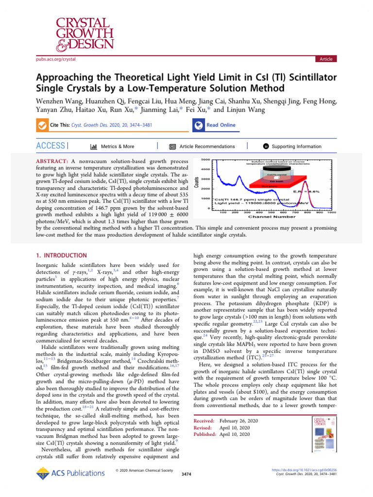 Approaching The Theoretical Light Yield Limit in Csi (TL) Scintillator ...