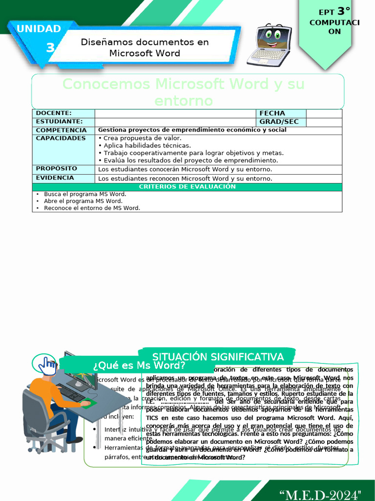 Ficha de Actividad Ept 3°-Semana 1 | PDF | Microsoft Word | Microsoft
