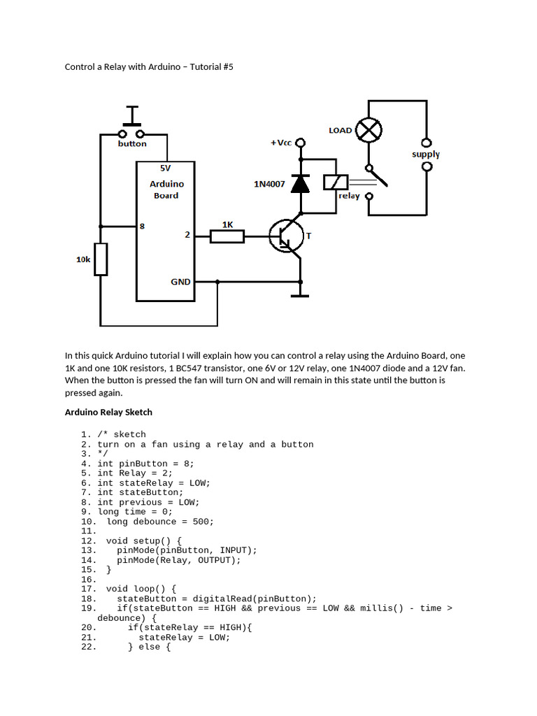 Control A Relay With Arduino | PDF | Arduino | Relay