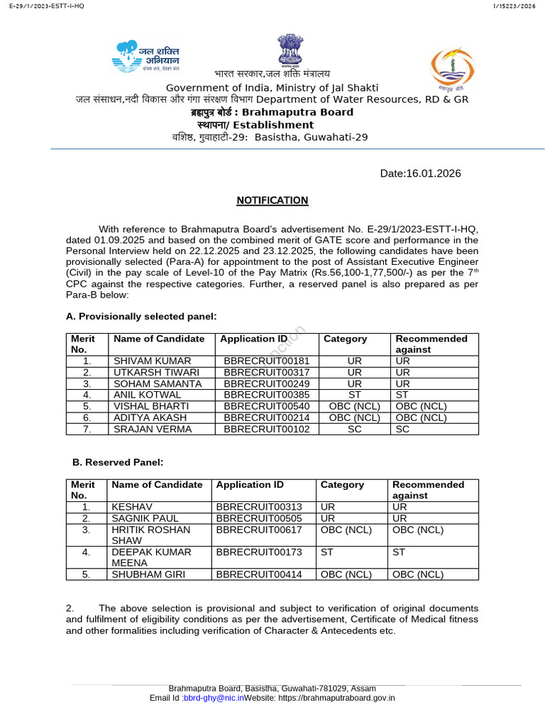 Notification Provisionally Selected Post Aee Civil | PDF | Chess Theory ...