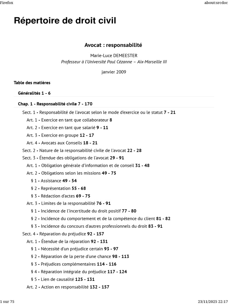 Responsabilité de L'avocat, Etude Code Civil | PDF | Avocat | Courtier