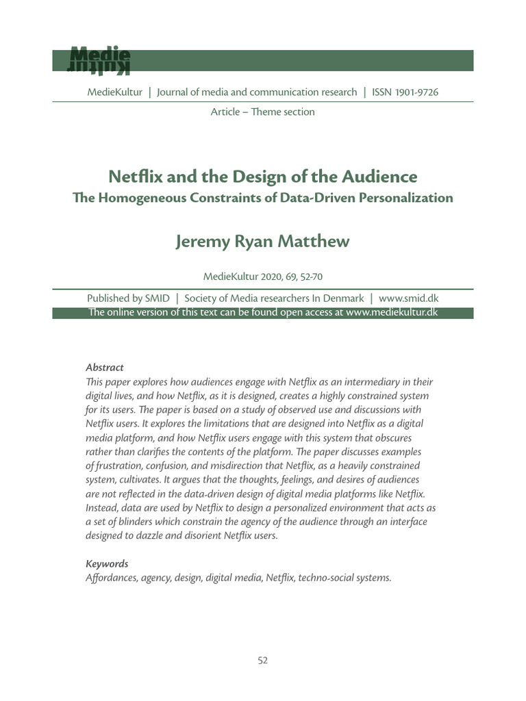 Netflix and the Design of the Audience the Homogenous 35wcr2rm40 | PDF ...