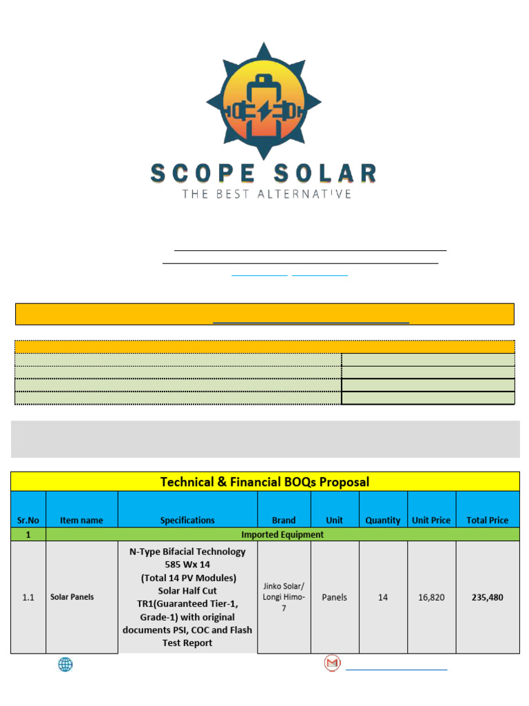 Scope Solar 8 KW Hybrid (8 KW Inverter) Solar System BOQ Proposal ...