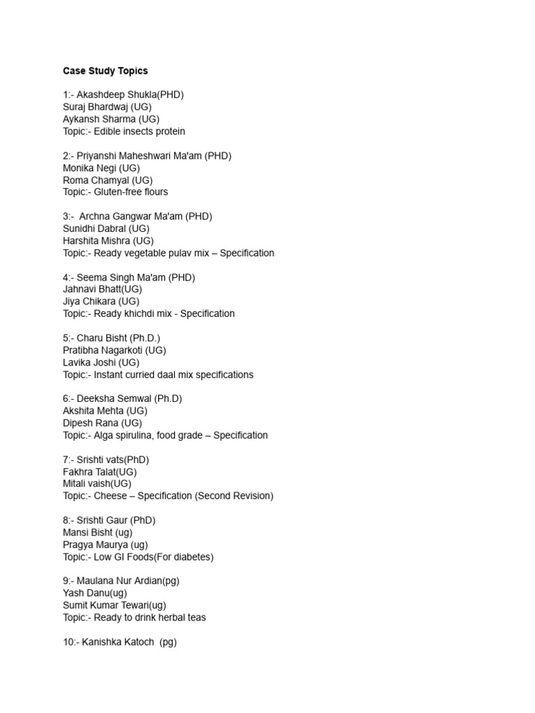 Case Study Topics | PDF