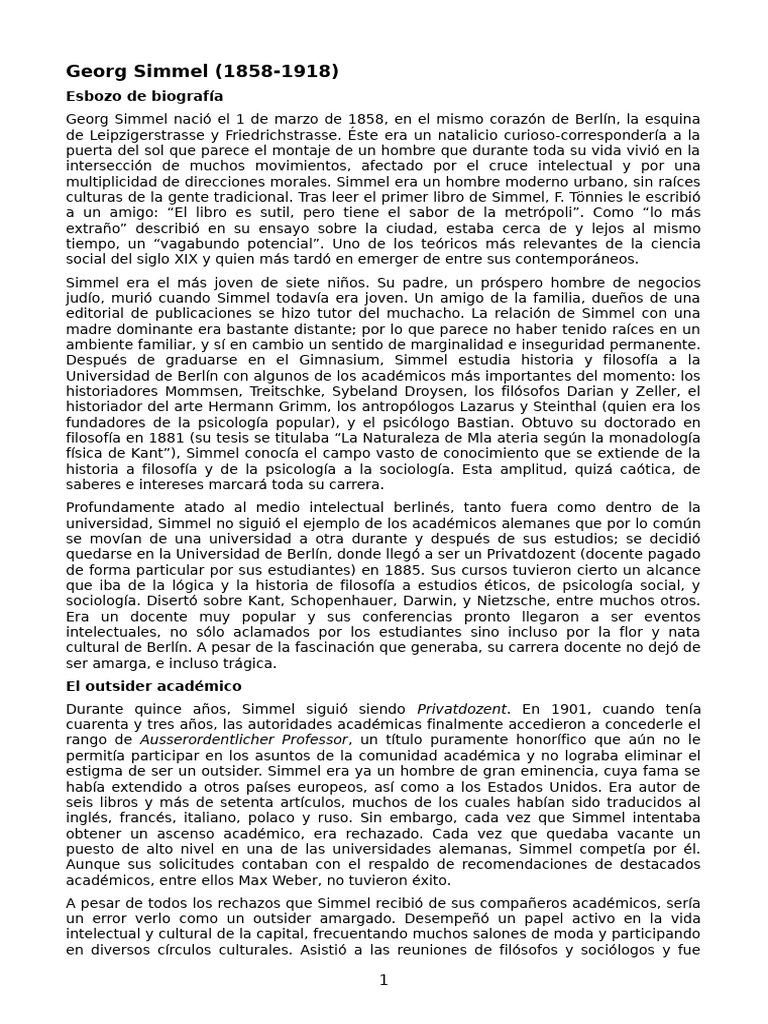 Georg Simmel | PDF | Sociología | Sociedad