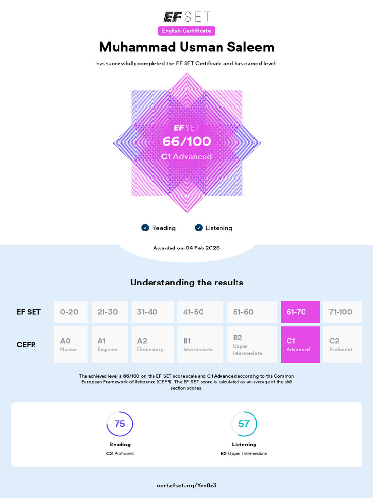 EF SET Certificate | PDF