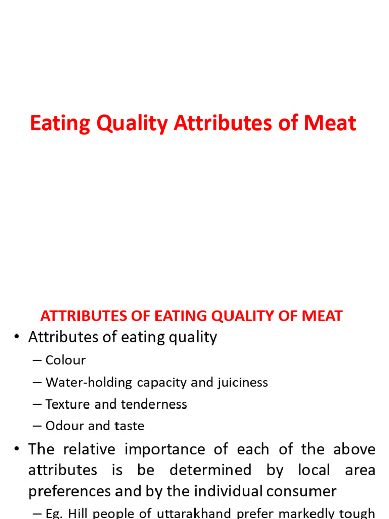 Basics On Eating Quality Attributes of Meat Mark-Up | PDF | Taste | Meat