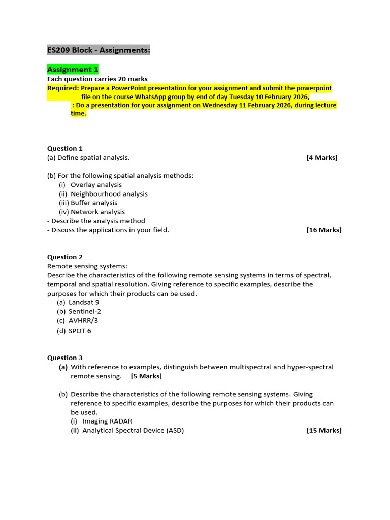 ES209 Block Jan 2026 - Group Assignments | PDF | Remote Sensing ...