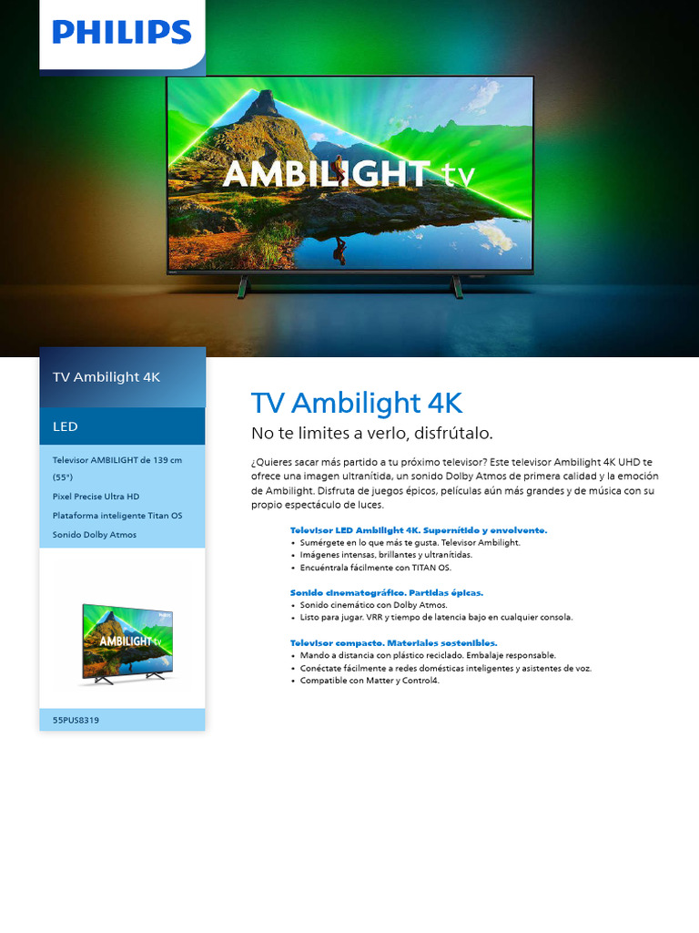 55PUS8319 - 12 Philips TV Ambilight 4K | PDF | Hdmi | Control remoto