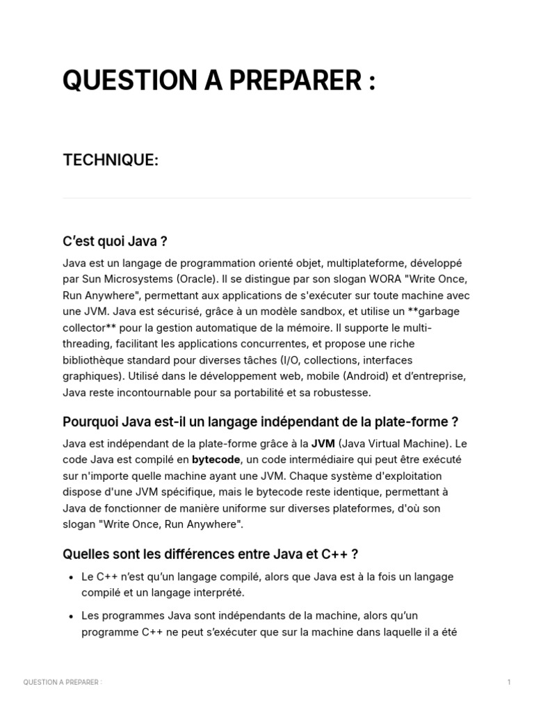 Question Préparation Entretien Technique JAVA-J2EE | PDF | Java ...