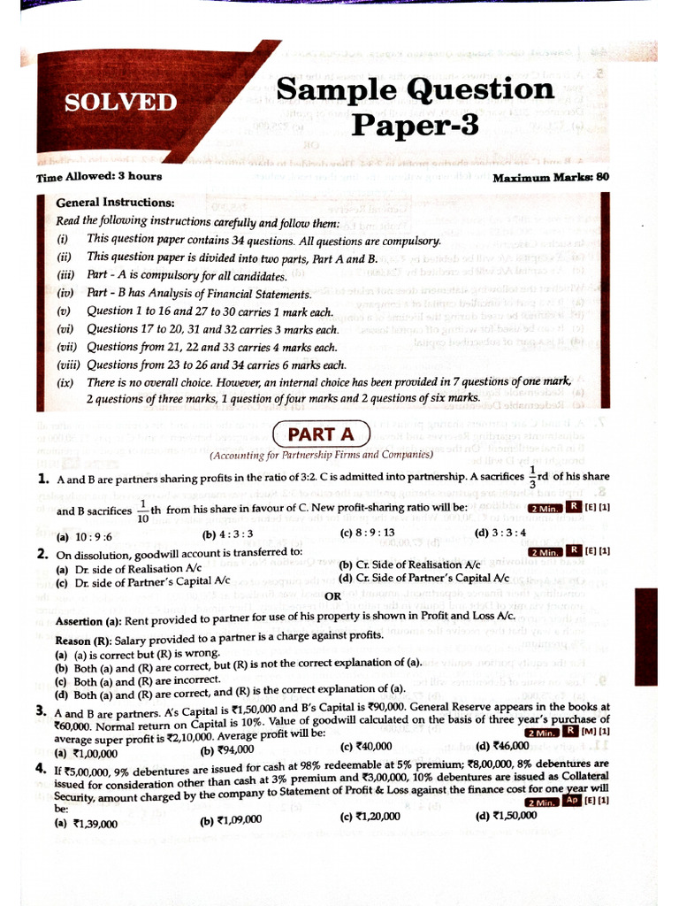 Accounts Sample Paper 3 | PDF