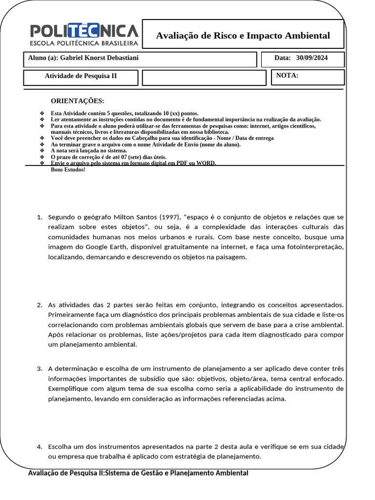 Avaliação de Risco e Impacto Ambiental | PDF | Planejamento | Ambiente ...