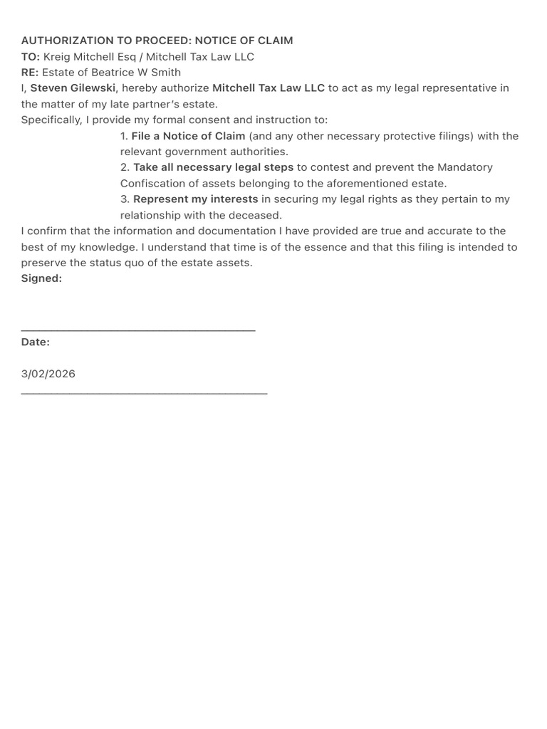 Authorization To Proceed - Notice of Claim 4 | PDF