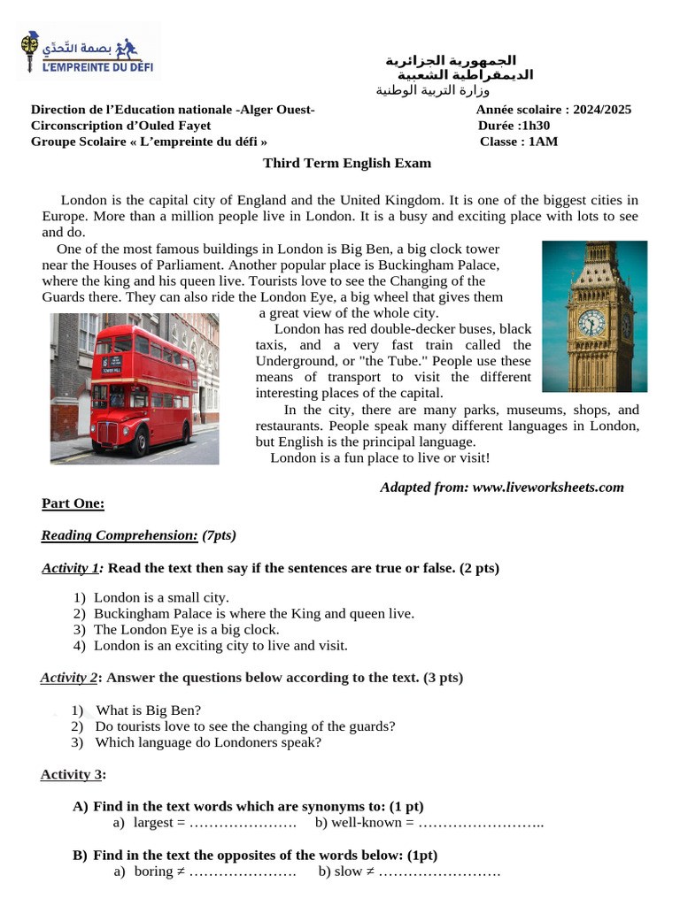 1AM Third Term Exam 2024-2025 | PDF | Linguistics | Grammar