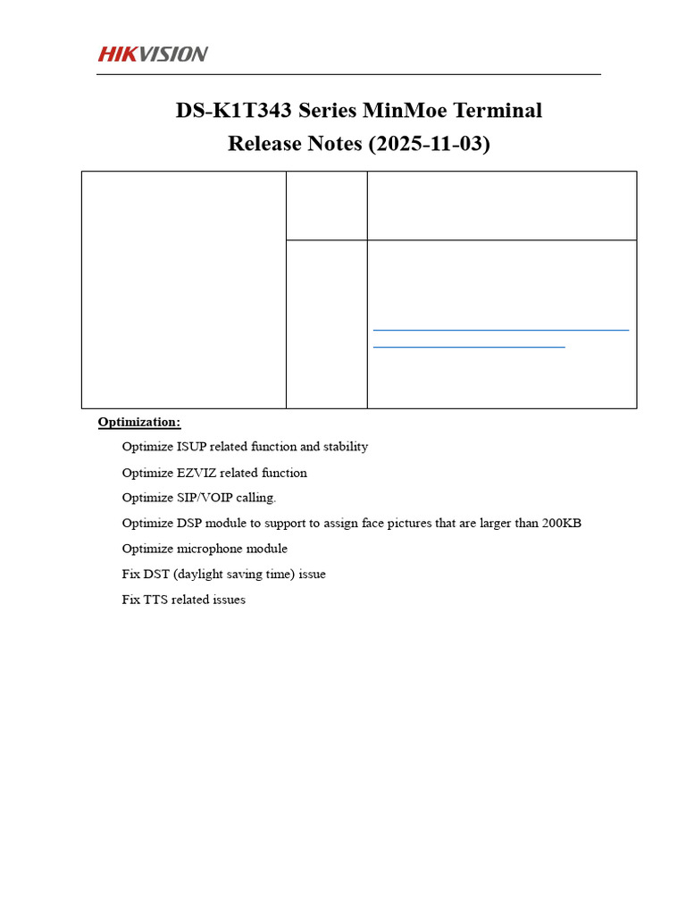 DS-K1T343 Series MinMoe Terminal Release | PDF | Computer Network ...