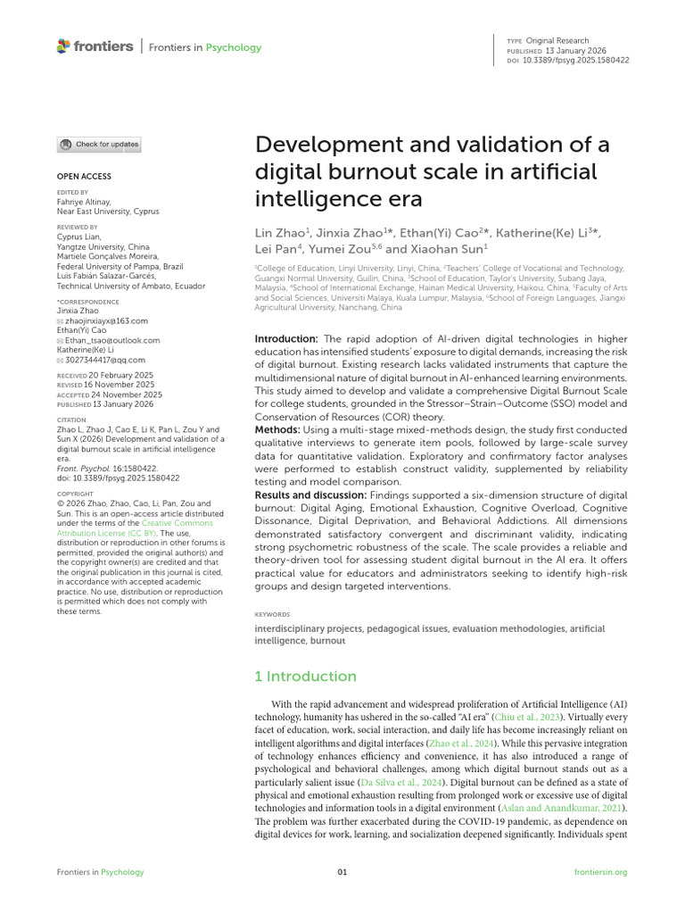 Development and Validation of A Digital Burnout SC | PDF | Occupational ...