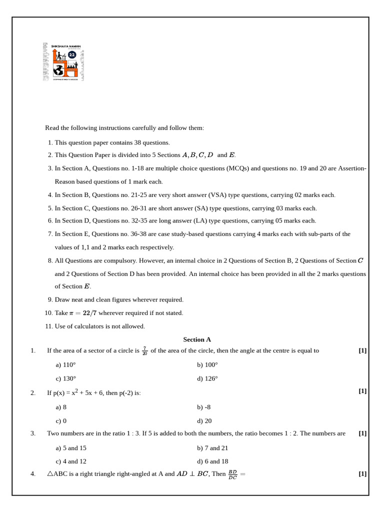 10th Mathematics STD Paper 6 SN | PDF | Area | Length