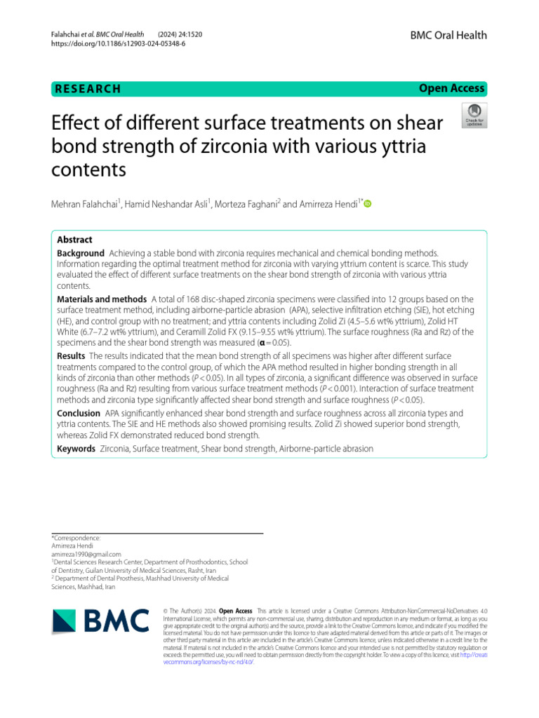 Effect of Different Surface Treatments On Shear Bond Strength of ...