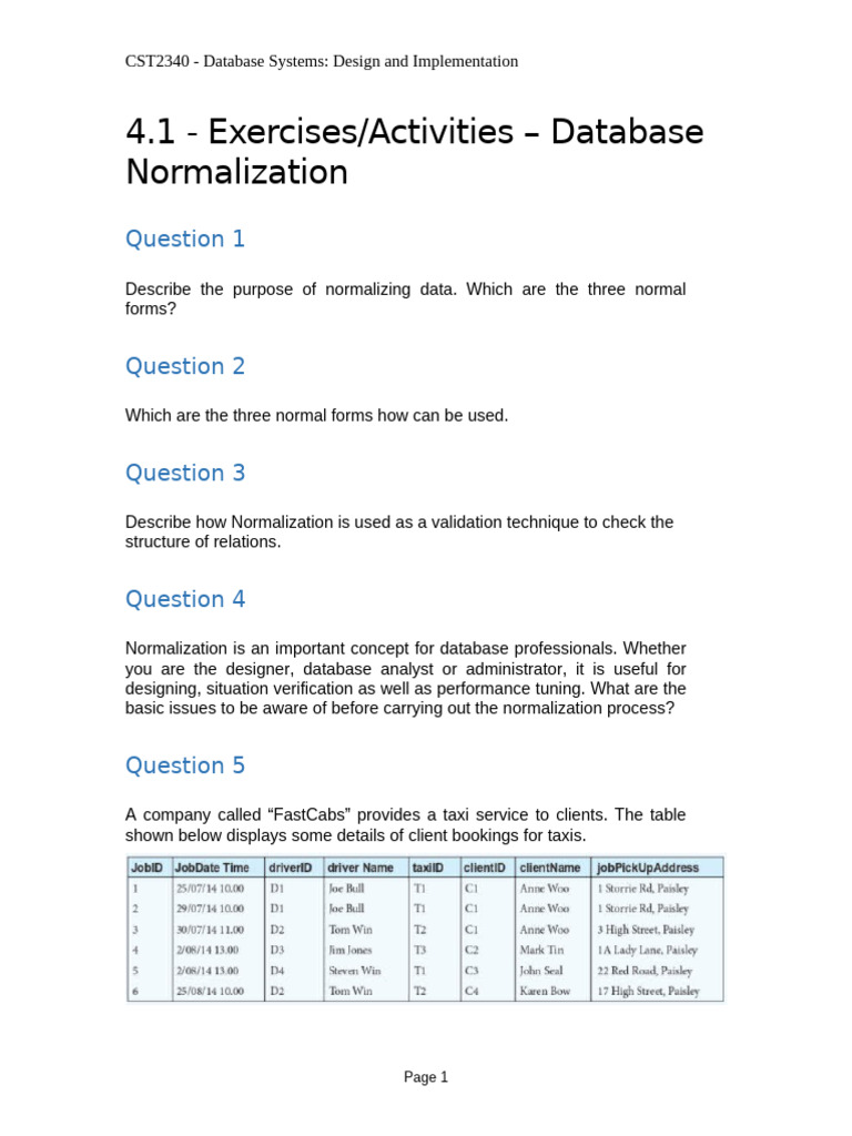 CST2340 - 4.1 - Database Normalization Exercises | PDF