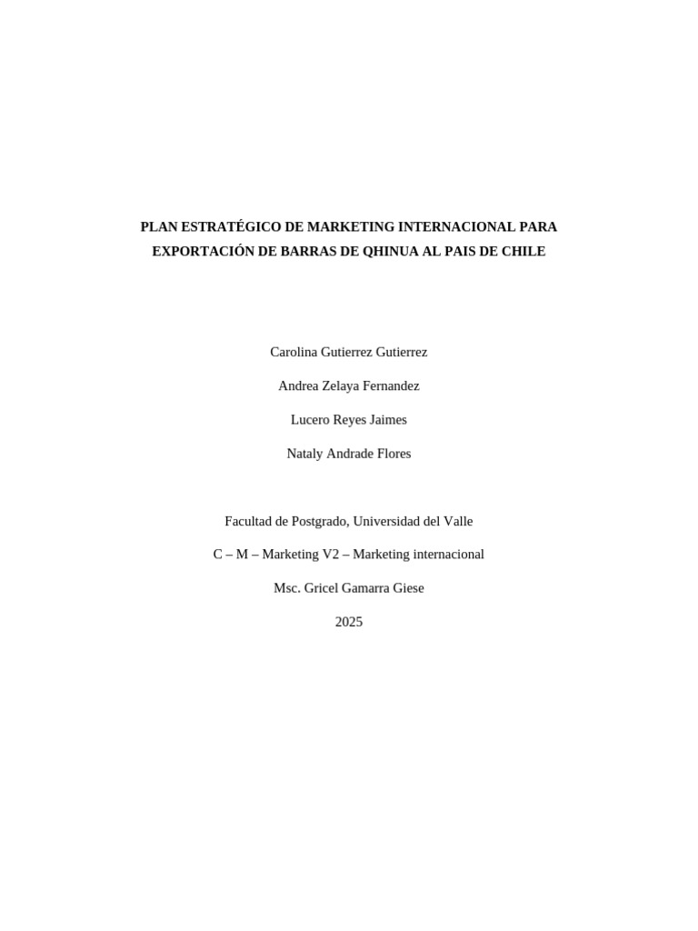 Plan Estrategico de Marketing Internacional Grupo 3 | PDF | Chile ...