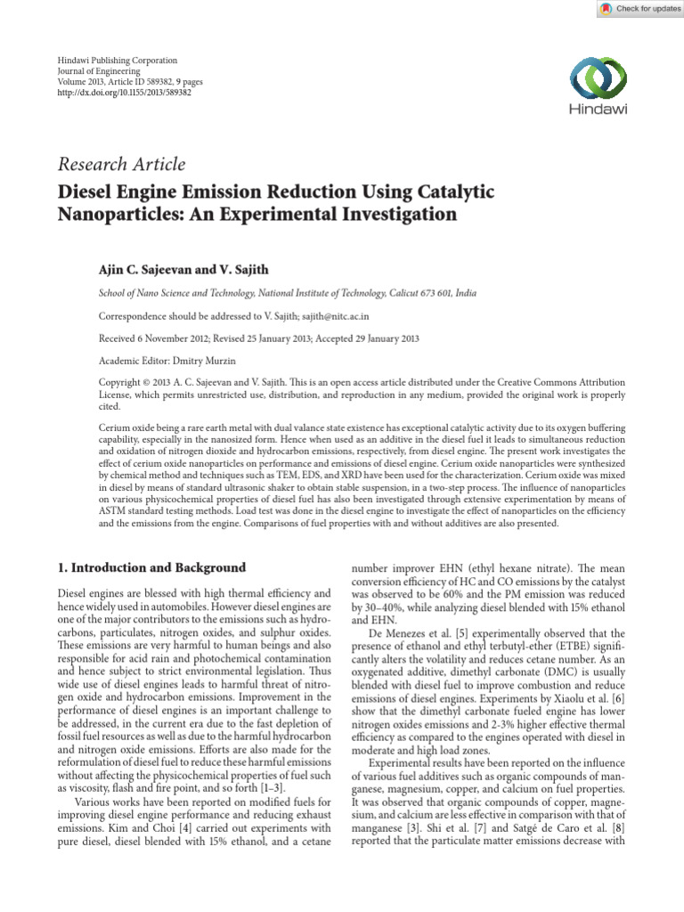 Diesel Engine Emission Reduction Using Catalytic Nanoparticles: An ...
