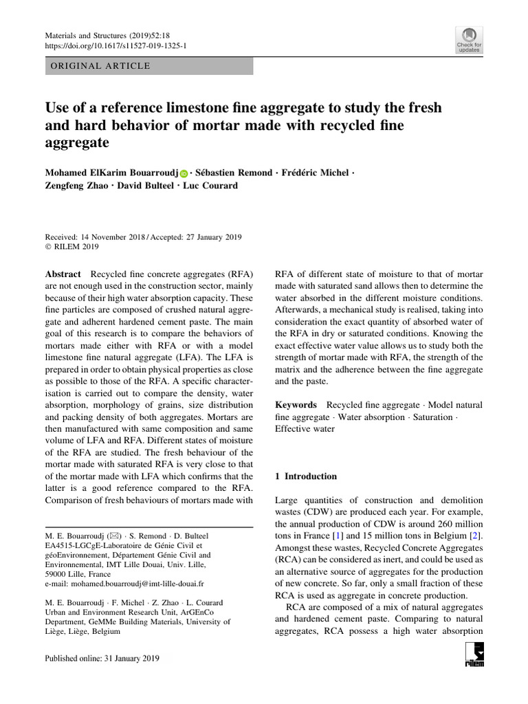 Use of A Reference Limestone Fine Aggregate To Study The Fresh and Hard ...