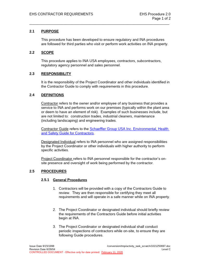 02 Ehs Contractor Requirements | PDF | General Contractor