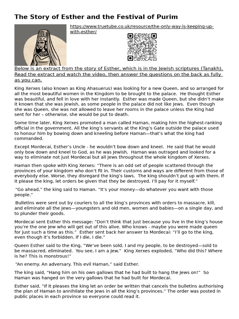The Story of Esther and The Festival of Purim | PDF | Esther | Hebrew ...