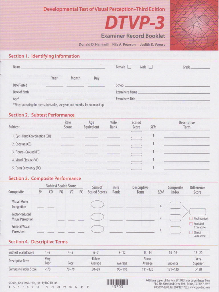 DTVP-3 Examiner Record Booklet | PDF