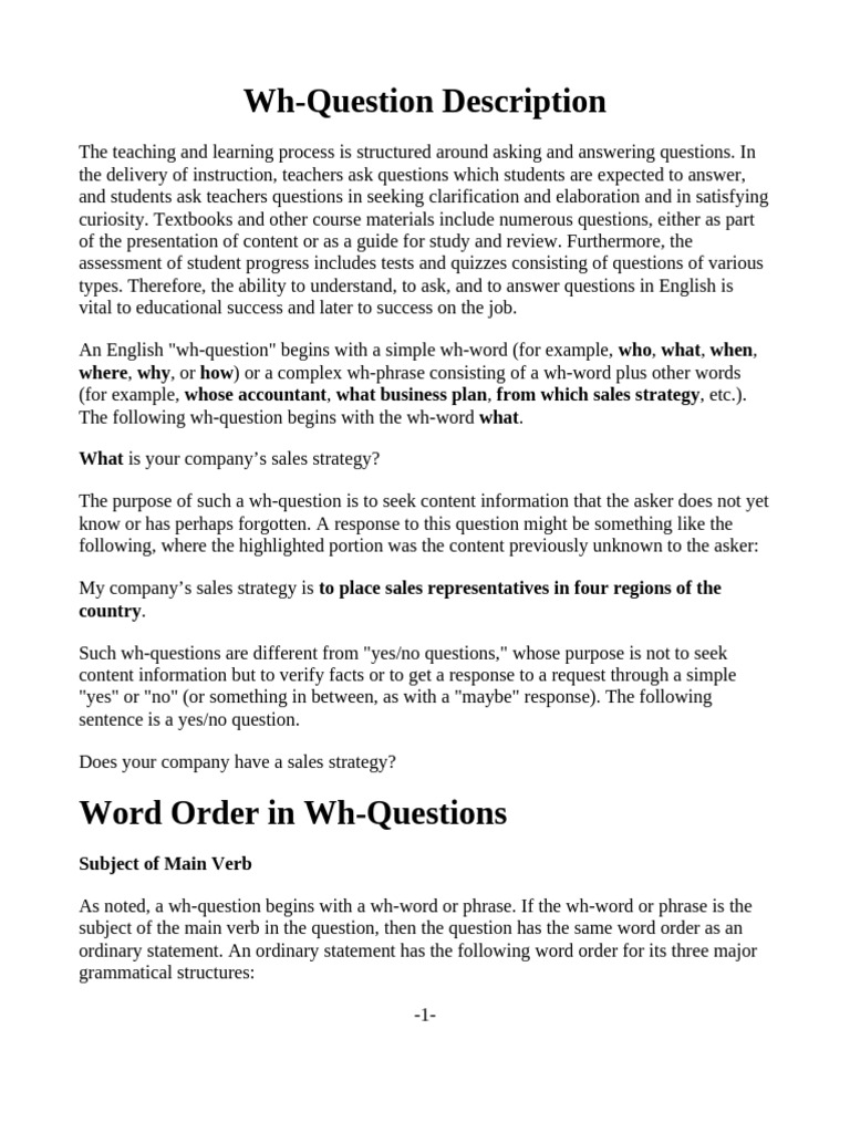 Wh-Question Description | PDF | Subject (Grammar) | Question