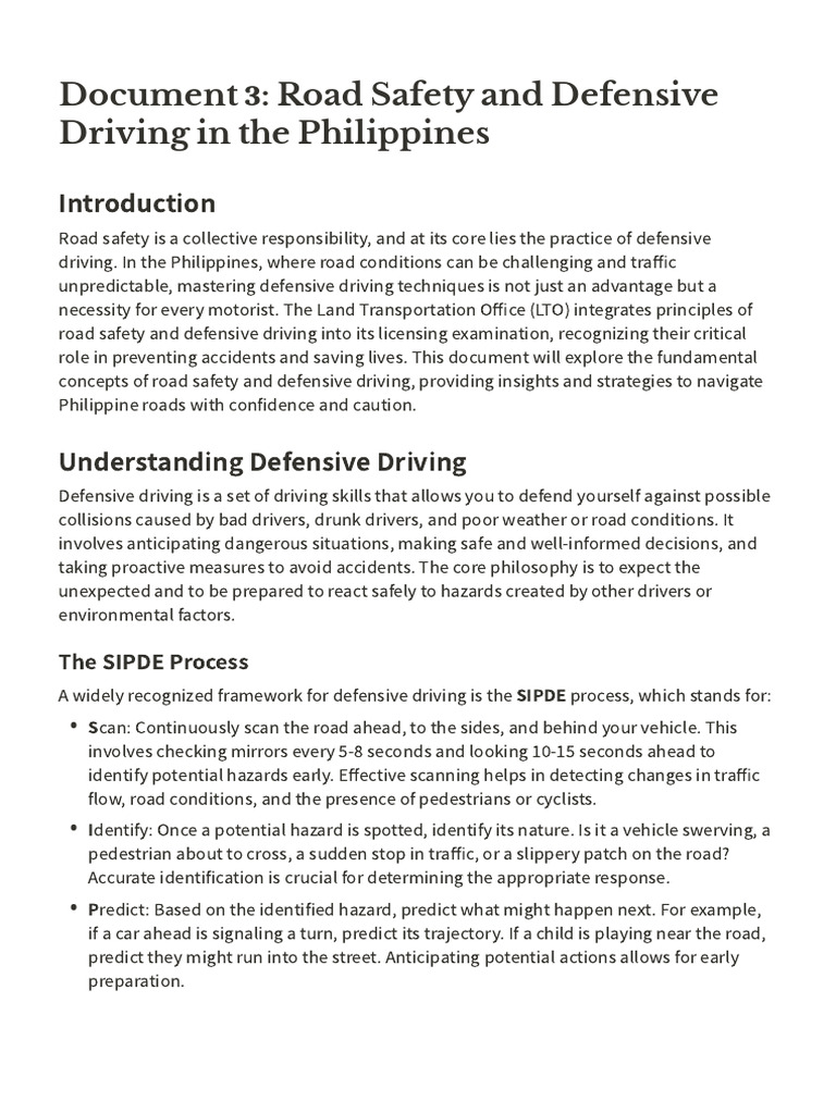 Document 3 Road Safety and Defensive Driving in The Philippines | PDF ...