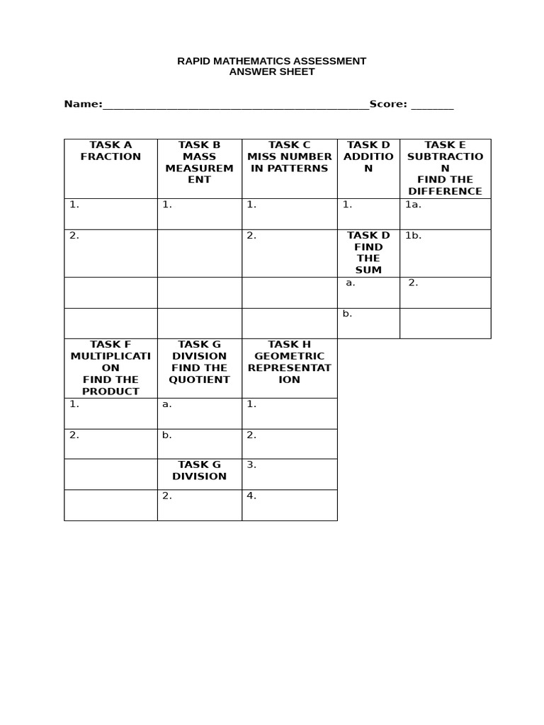 RMA Answer Sheet | PDF