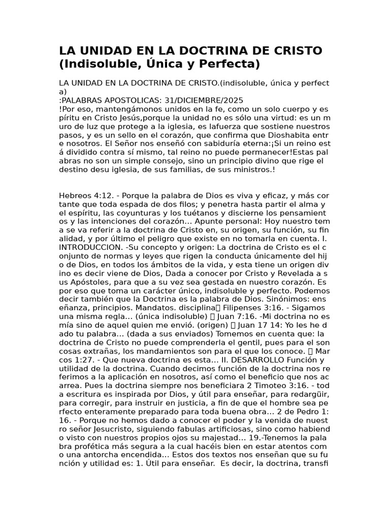 La Unidad en La Doctrina de Cristo (Indisoluble, Ú | PDF | Cristo ...