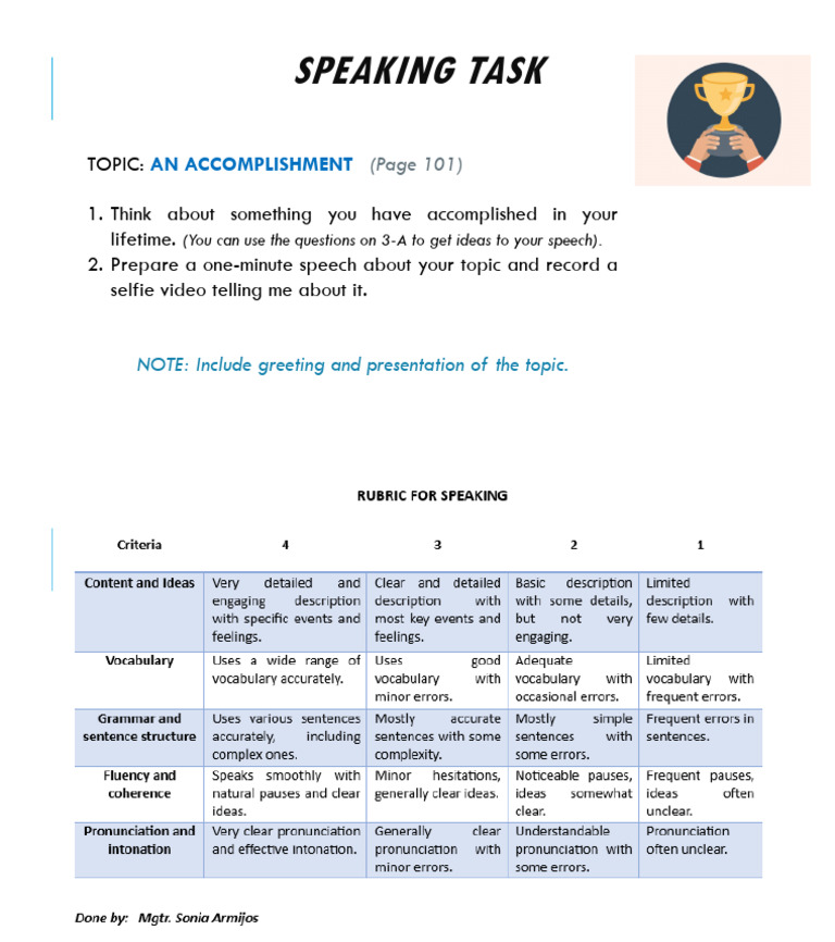 U10 Speaking Task | PDF