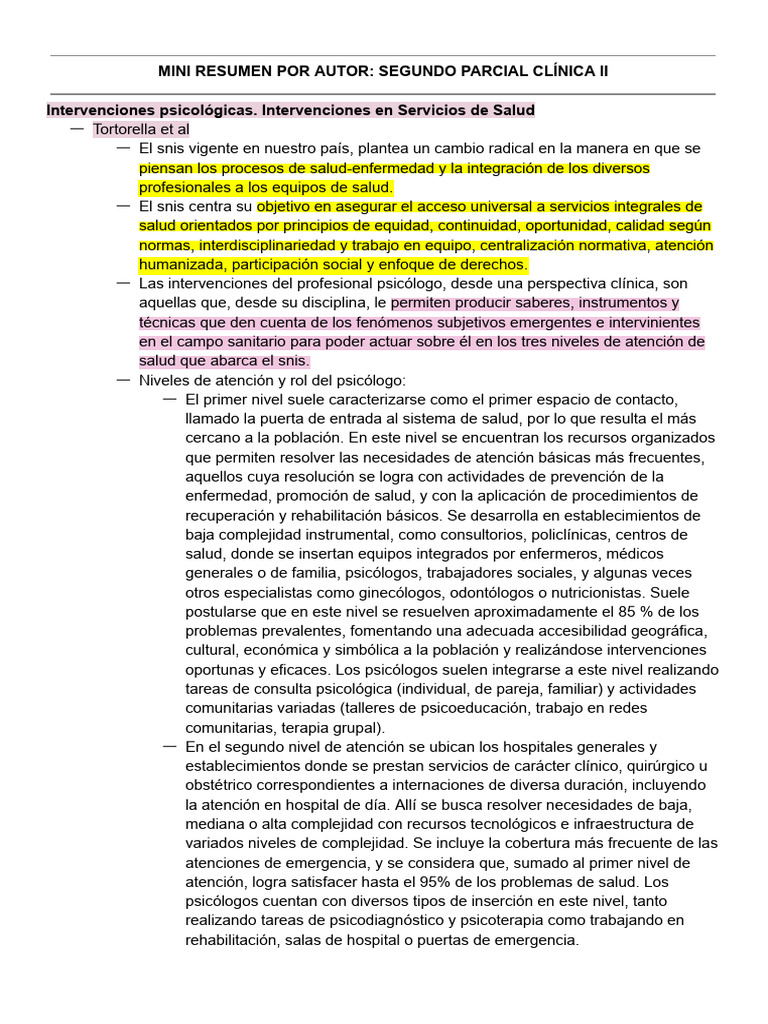 Mini Resumen Por Autor - Segundo Parcial Clínica Ii | PDF ...