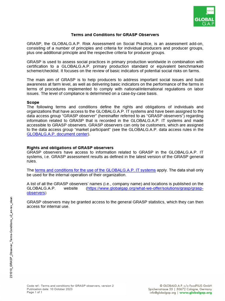 GRASP Observer Terms-Conditions V | PDF | Contractual Term | Regulatory ...