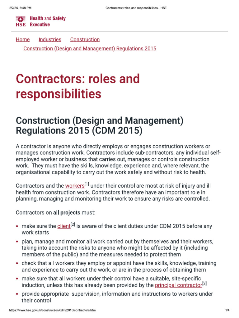 Contractors - Roles and Responsibilities - HSE | PDF