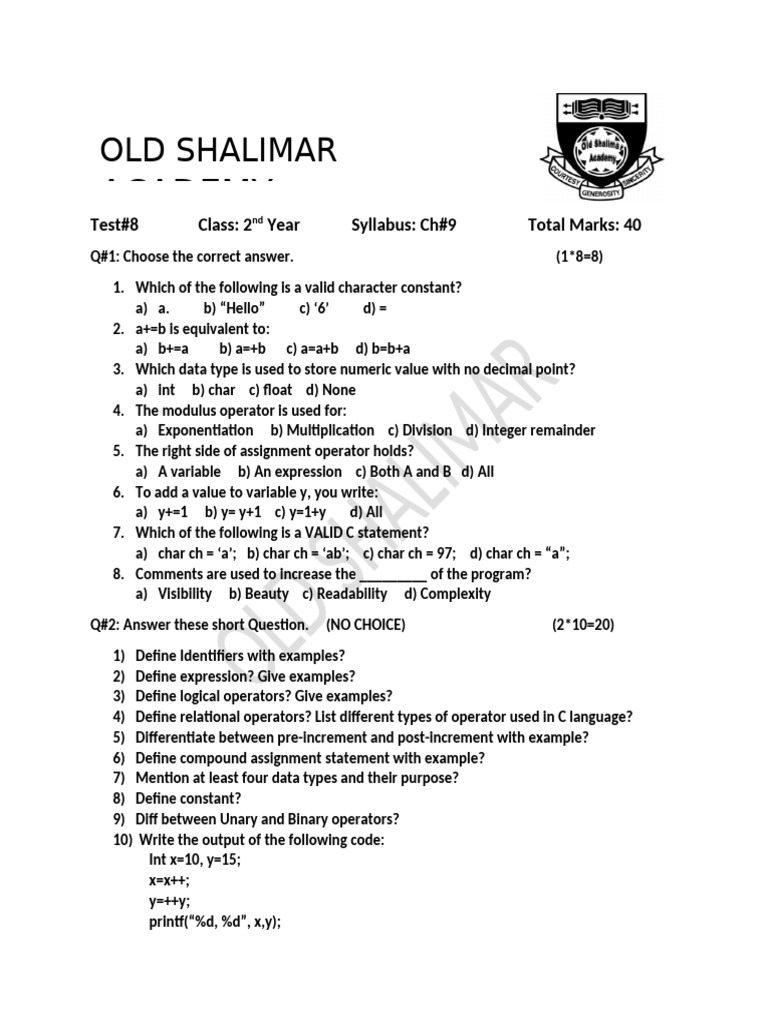 Test 8 (C) | PDF