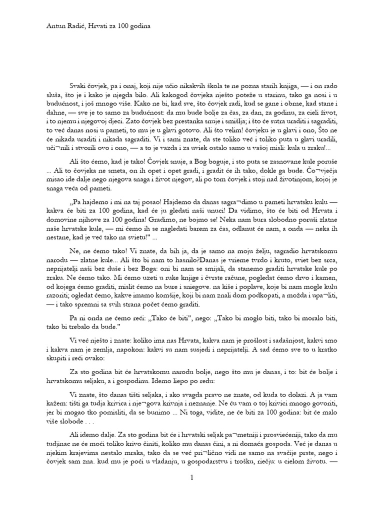 Hrvati Za 100 Godina - Antun Radić | PDF