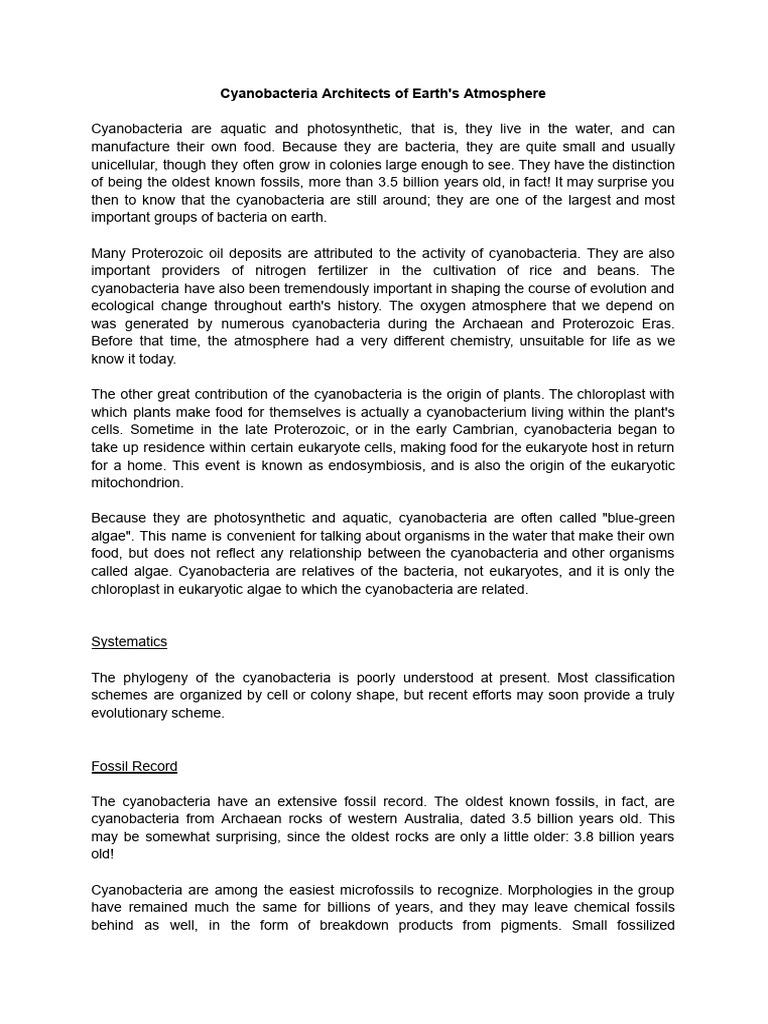 Cyanobacteria Architects of Earth's Atmosphere | PDF | Cyanobacteria ...