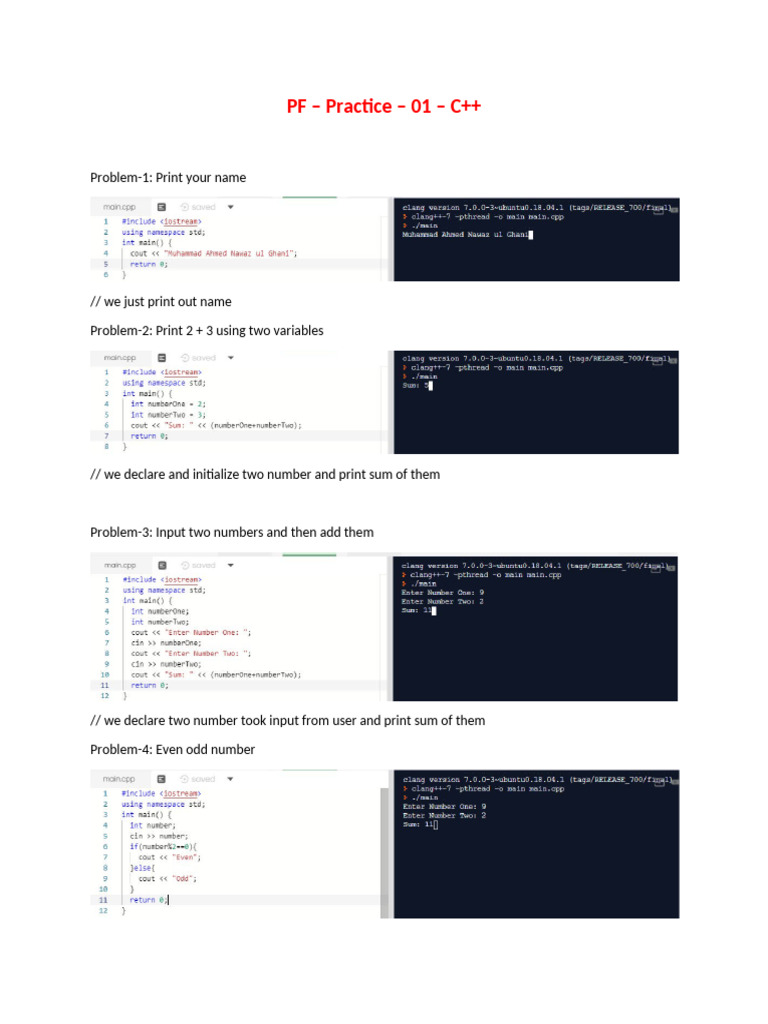 PF - Practice - 01 - C++ | PDF