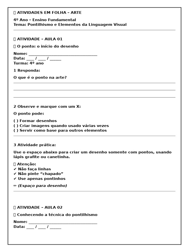 Atividades de Arte 4º Ano - EF | PDF | Desenho