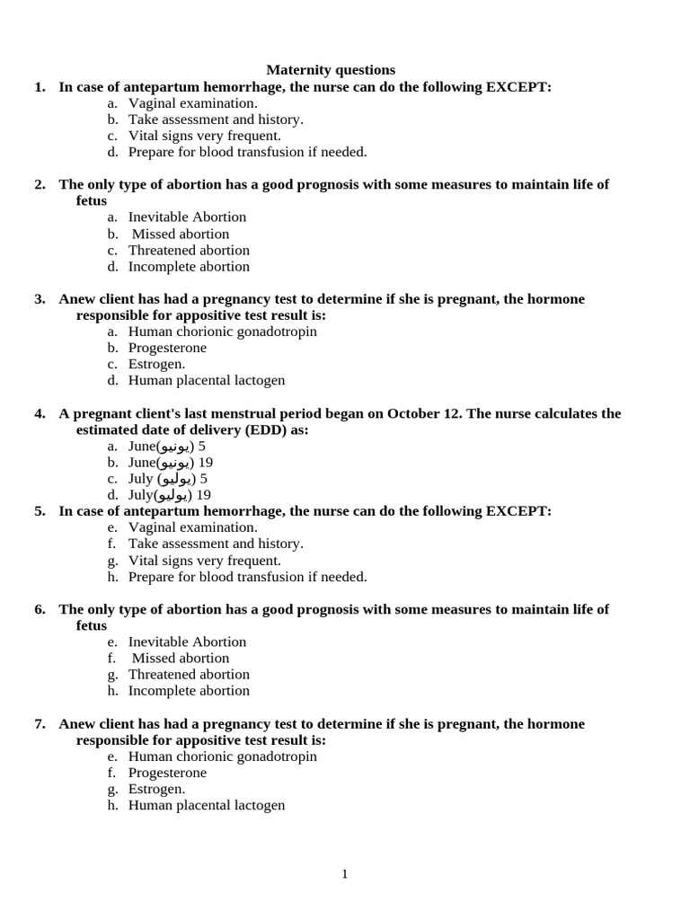 Maternity Questions Total 1 | PDF | Uterus | Vagina