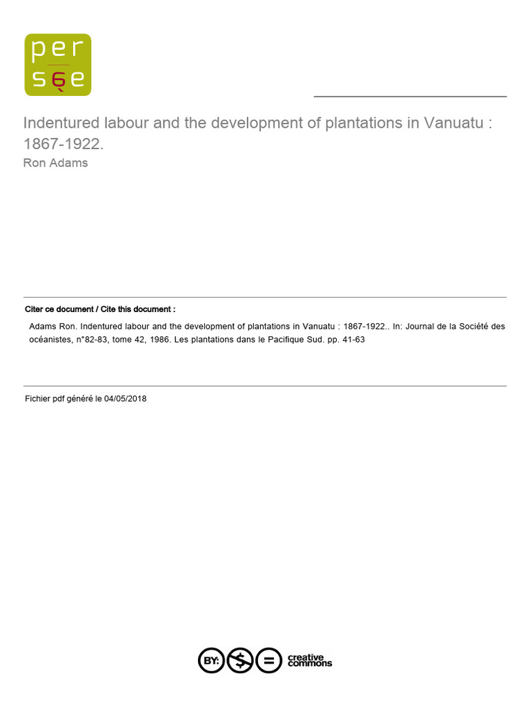 Adams 1986 Indentured Labour and Development of Plantations in Vanuatu ...