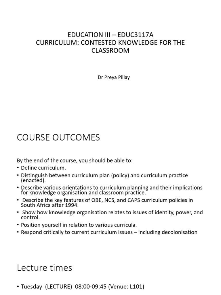 Conceptions of Curriculum - Lecture 1 | PDF | Curriculum | Learning