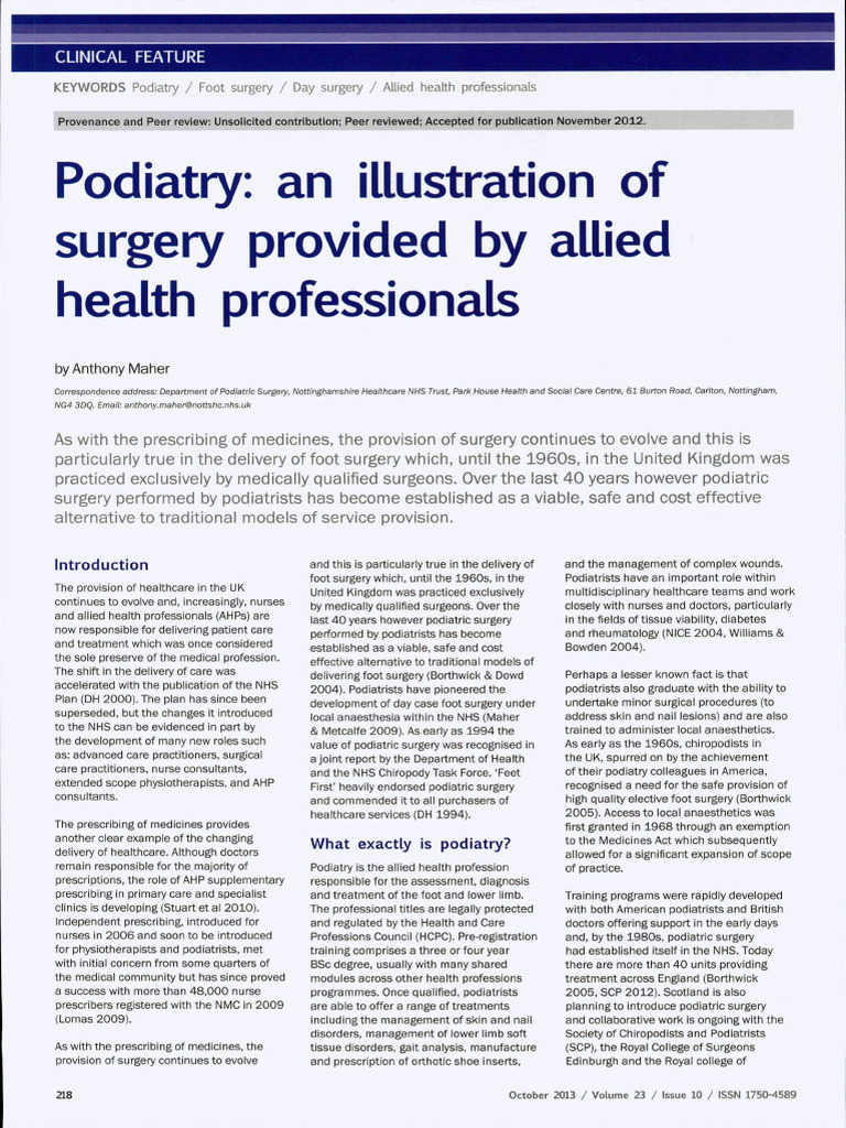 Podiatry: An Illustration of Surgery Provided by Allied Health ...
