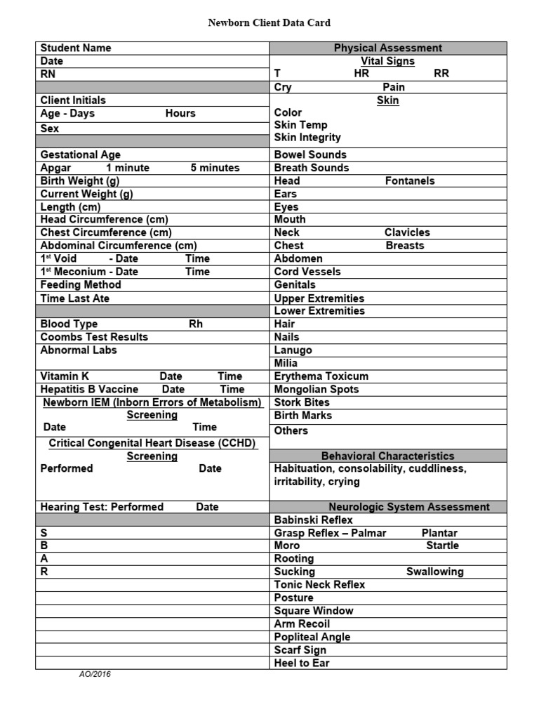 Newborn Client Data Card | PDF | Clinical Medicine | Diseases And Disorders