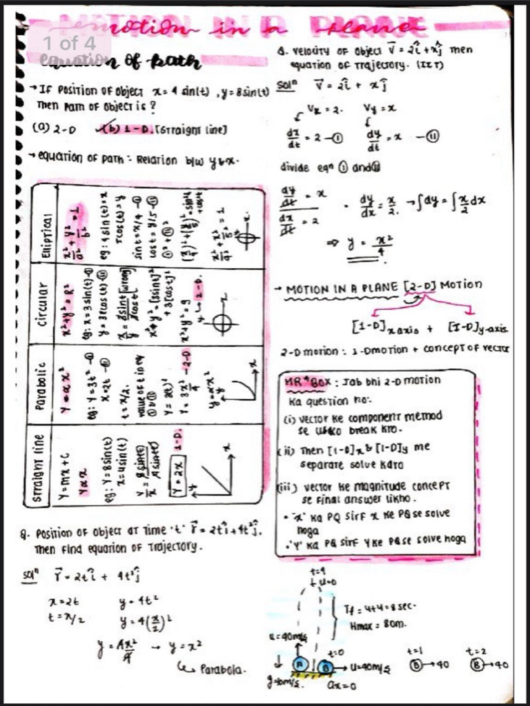 Motion in A Plane Notes | PDF